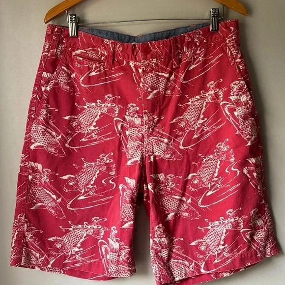 POLO x Ralph Lauren KOI FISH Sunwashed Red Shorts pants Pony men's size 33 - Picture 1 of 6